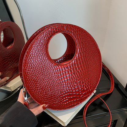 Round Patent Leather Shiny Stone Tote Bag