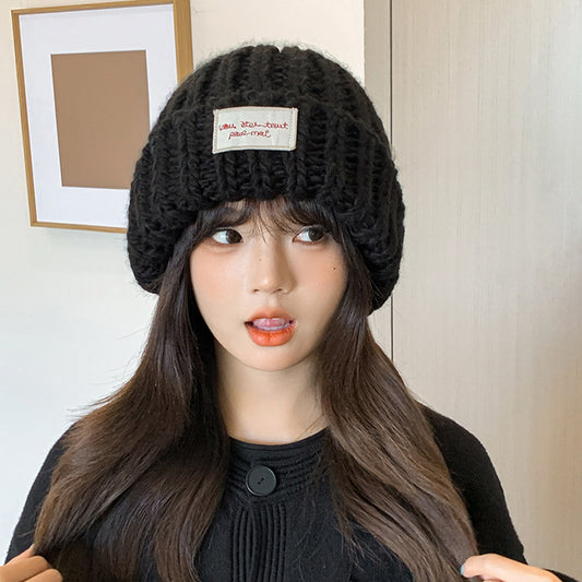 Large Head Circumference Green Knitted Hat Korean Style Versatile Winter hat