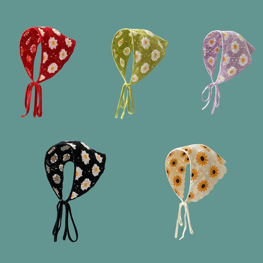 French Flower Triangle Headscarf High-End Teaddress