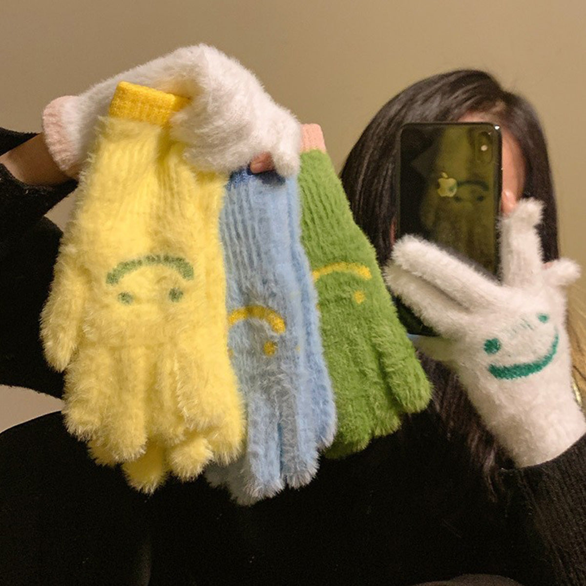 Mink Fur Fingerless Touch Screen Knitted Gloves