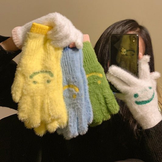 Mink Fur Fingerless Touch Screen Knitted Gloves