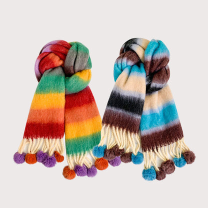 Rainbow Striped Scarf for Women Winter Scarf