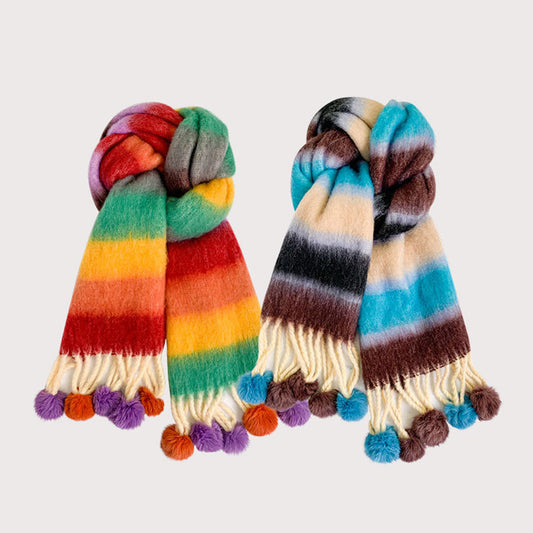 Rainbow Striped Scarf for Women Winter Scarf