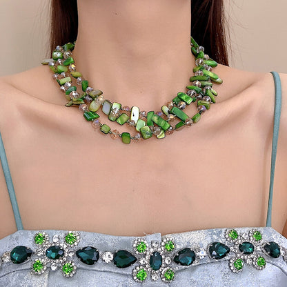 Personalized Three-Layer Shell Crystal Beaded Necklace