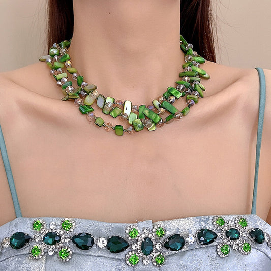 Personalized Three-Layer Shell Crystal Beaded Necklace