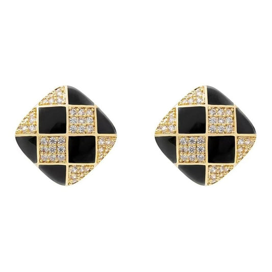 Checkerboard Square Temperament Versatile Earrings