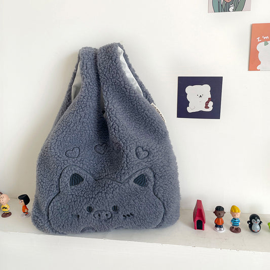 Plush Handbag Embroidered Lamb Wrist Bag