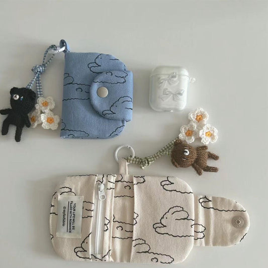 Cute Little Bunny Multi-Layer Floral Canvas Coin Purse