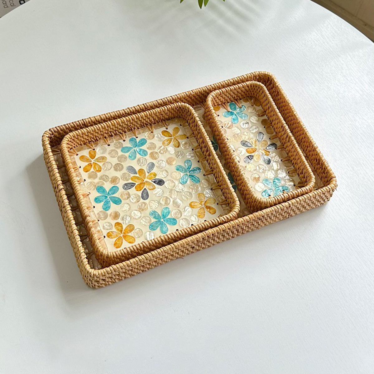 Rattan Shell Fruit Tray Rectangular Tray Three-Piece Set