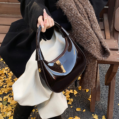Burgundy Patent Leather  Handbag U-shaped Dumpling Bag