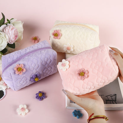 Cream Flower Makeup Bag Portable Women's Toilet Bag