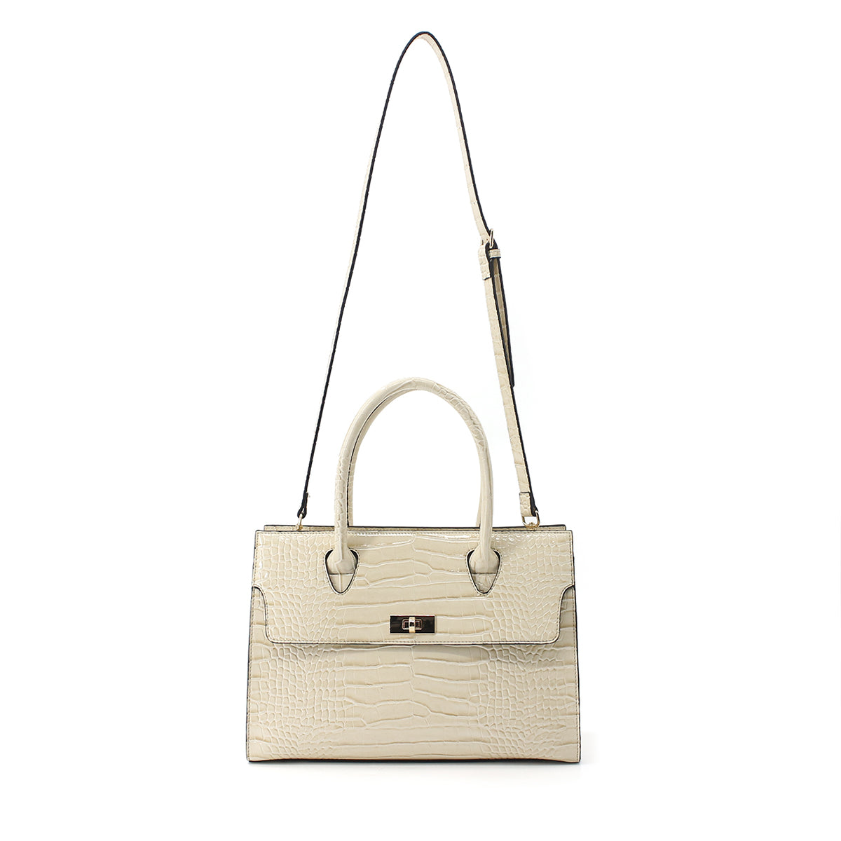 Crocodile Patterned Women's Beige Large Hand, Shoulder Bag