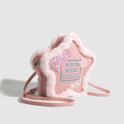 Five-pointed Star Backpack Simple Letter Pink Crossbody Bag