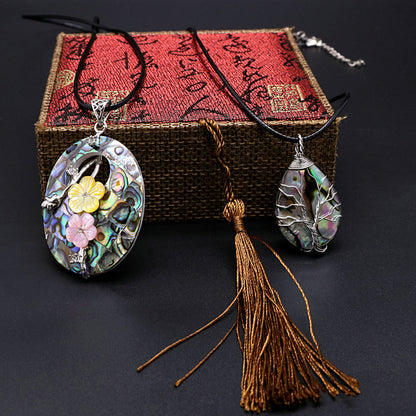 Shell Flower Necklace Tree of Life Braided Pendant