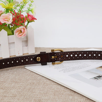 Top-Grain Cowhide Brown Retro Hollow Belt