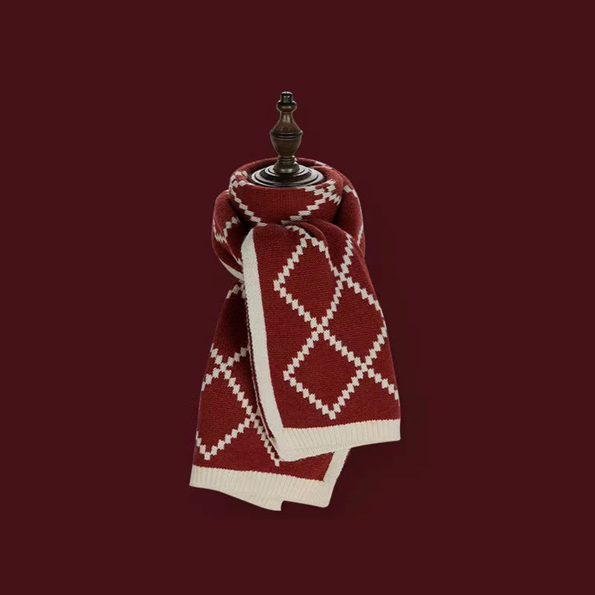 Red Christmas Tree Knitted Scarf for Women