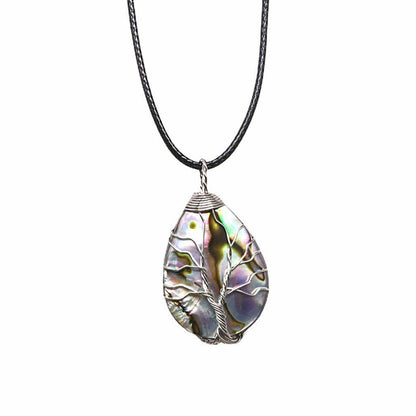 Shell Flower Necklace Tree of Life Braided Pendant