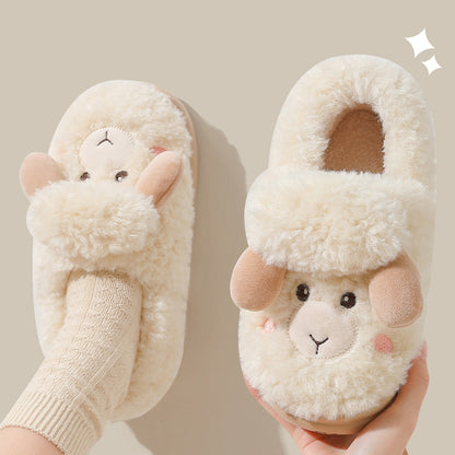 Winter Women's Cute Cartoon Lamb Fur Slippers for Women