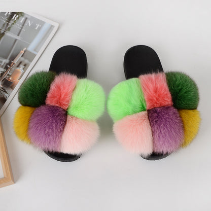 European American Fashion Fox Fur Slippers Women's Fur Slippers