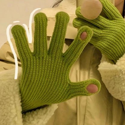 Knitted gloves for women thickened touch screen split finger gloves