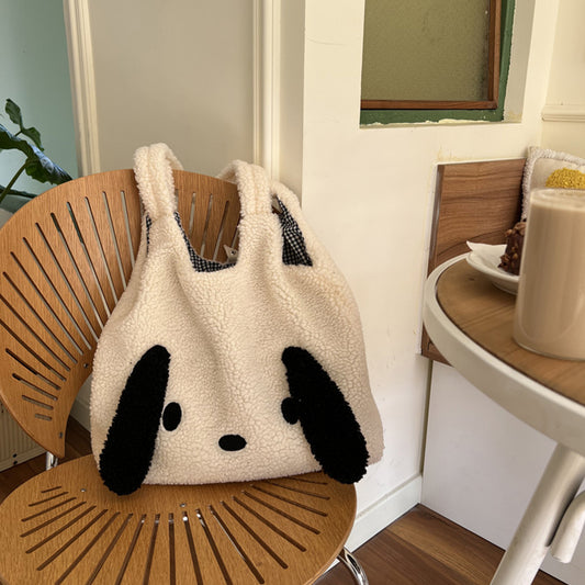 Lambskin Big Ears Bag Plush Dog Shoulder Bag Large Capacity Shopping Bag