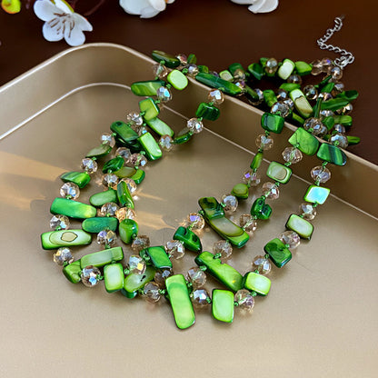 Personalized Three-Layer Shell Crystal Beaded Necklace