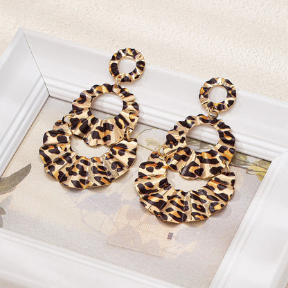 Pleated Leopard Scalloped Fashion Earrings