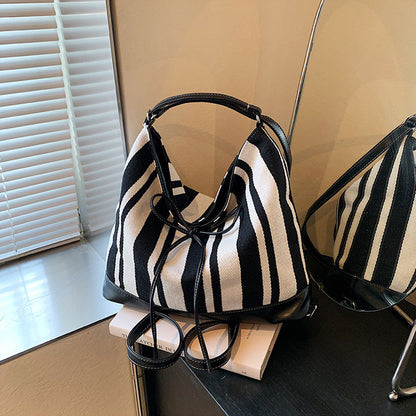 Students Striped Backpack Tote Bag Women's Bag