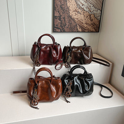 Wrinkled Tote Bag Waxed Leather Shoulder Crossbody Bag