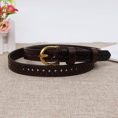 Top-Grain Cowhide Brown Retro Hollow Belt