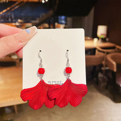 Apricot Leaf Red Festive Fashion Earrings