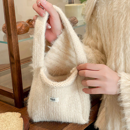 Autumn Winter Wool Knitted Solid Color Handbag