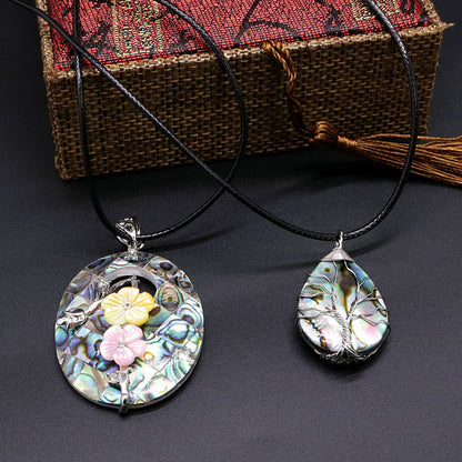 Shell Flower Necklace Tree of Life Braided Pendant
