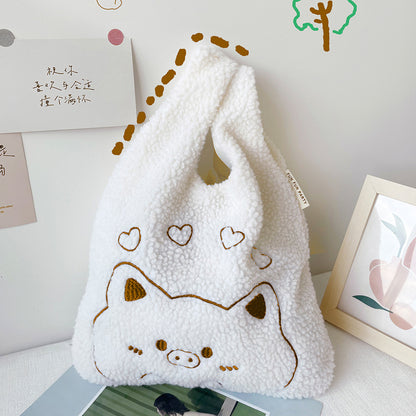 Plush Handbag Embroidered Lamb Wrist Bag
