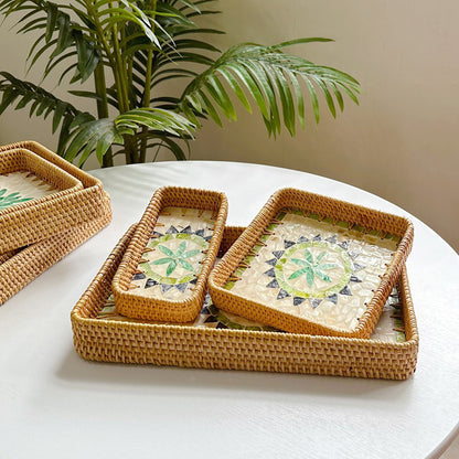 Rattan Shell Fruit Tray Rectangular Tray Three-Piece Set