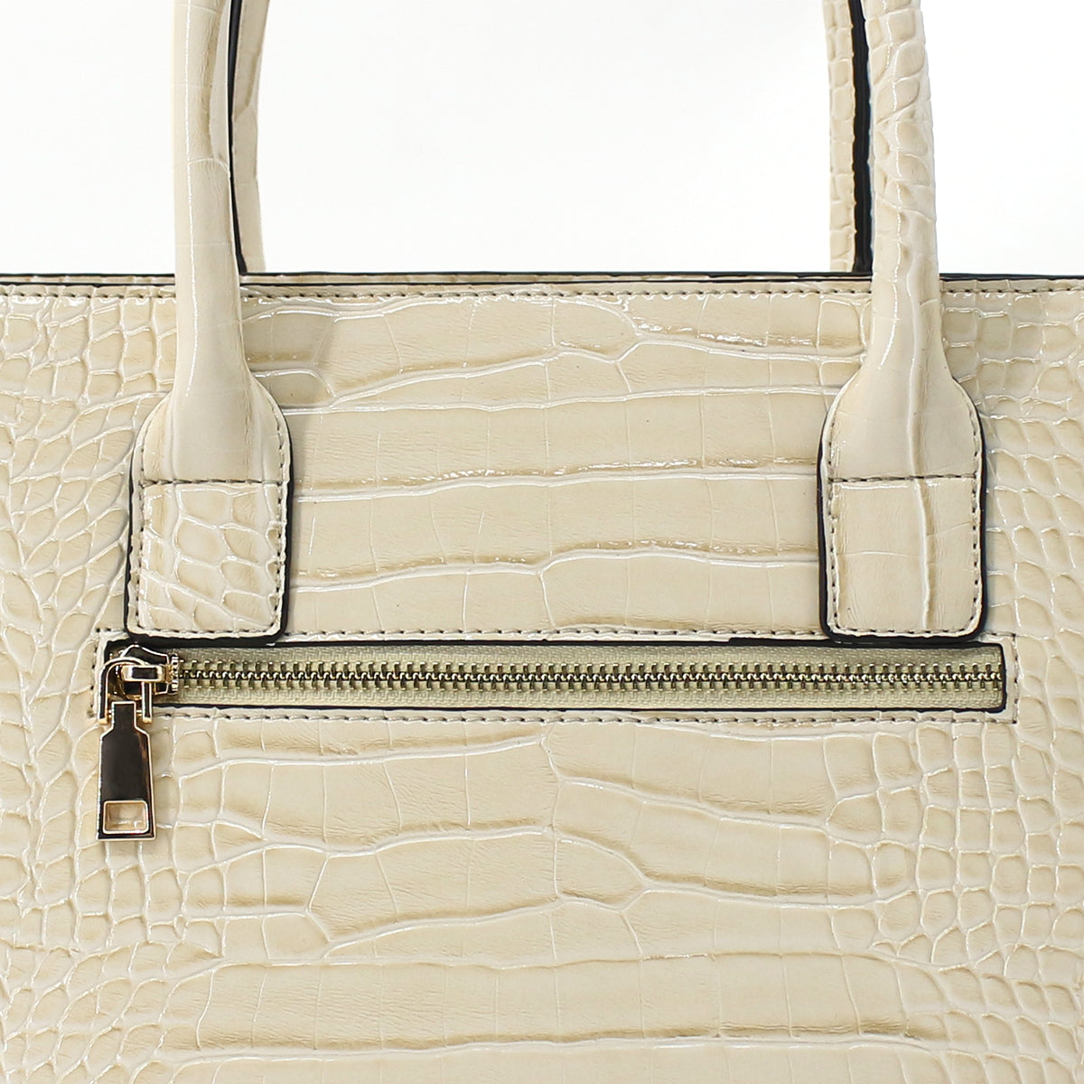 Crocodile Patterned Women's Beige Large Hand, Shoulder Bag