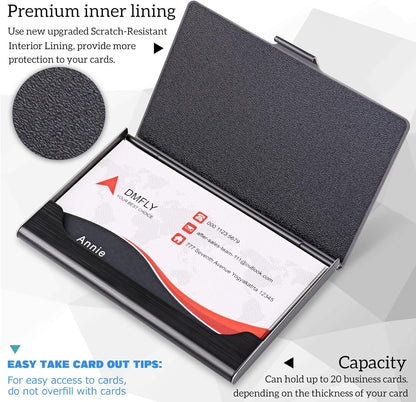 LAPOLAR Slim Business Card Case for Men & Women, Pocket Metal Case, Professional Stainless Steel Business Card Holders, Purse Name Card Holder, Buckle Style Shut, Black