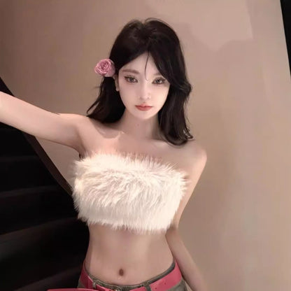 Plush White Ultra-Short Tube Top