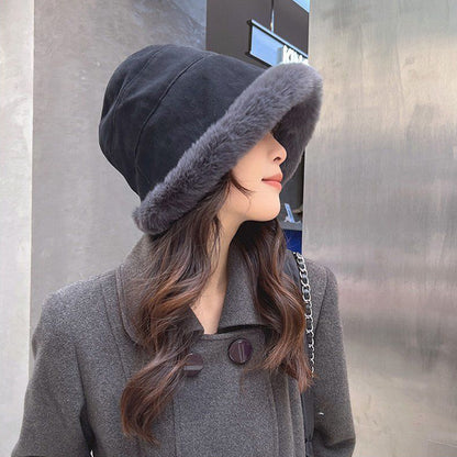 Simple Plush Fisherman Hat Plus Plush Warm Hat