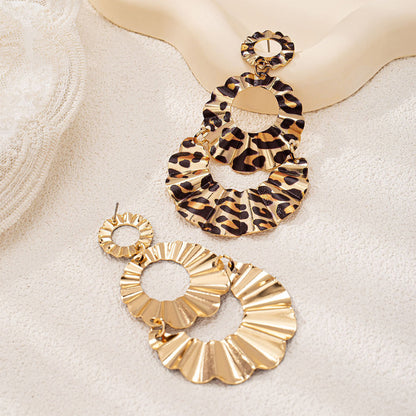 Pleated Leopard Scalloped Fashion Earrings