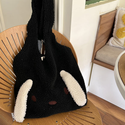 Lambskin Big Ears Bag Plush Dog Shoulder Bag Large Capacity Shopping Bag