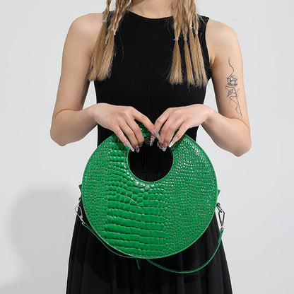 Round Patent Leather Shiny Stone Tote Bag