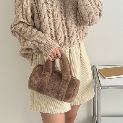 Autumn Winter Cylindrical Handbag Plush Bag