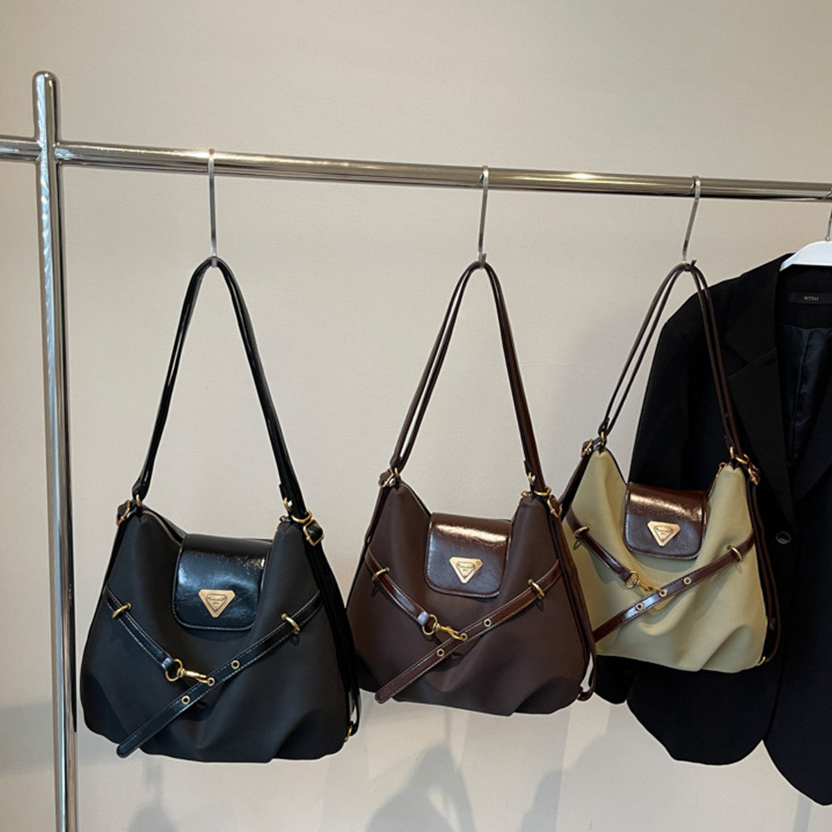Retro Simple Patchwork Handbag Crossbody Backpack