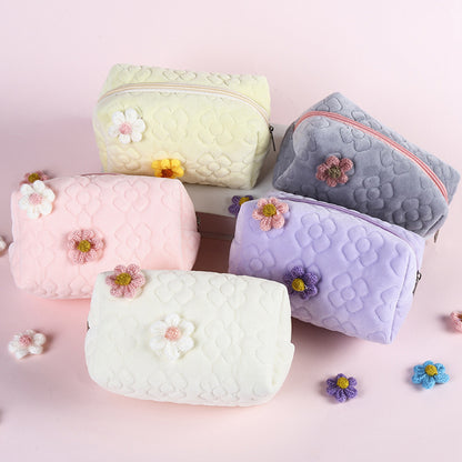 Cream Flower Makeup Bag Portable Women's Toilet Bag