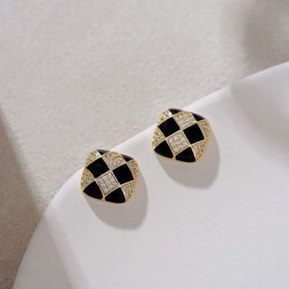 Checkerboard Square Temperament Versatile Earrings