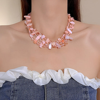 Personalized Three-Layer Shell Crystal Beaded Necklace