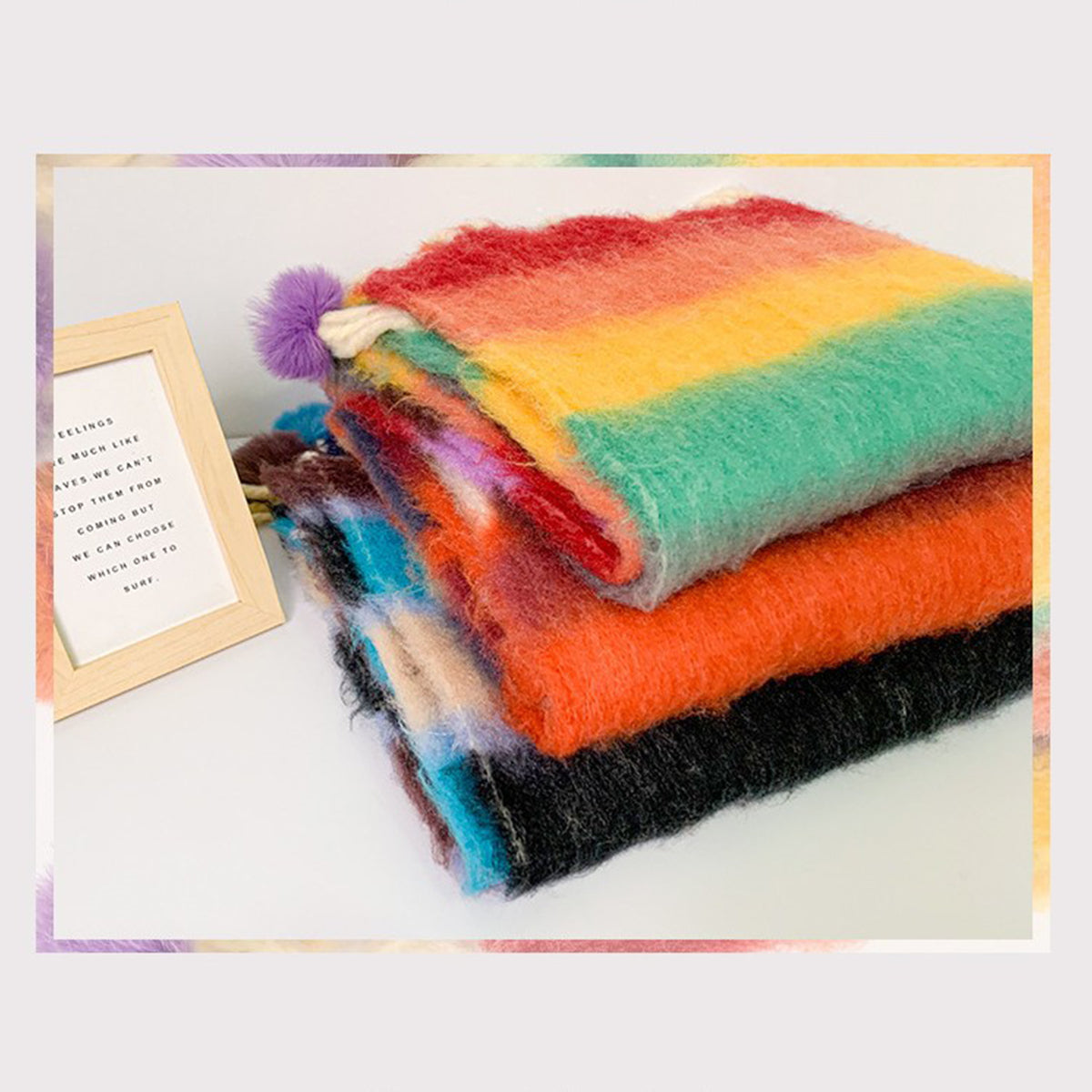 Rainbow Striped Scarf for Women Winter Scarf