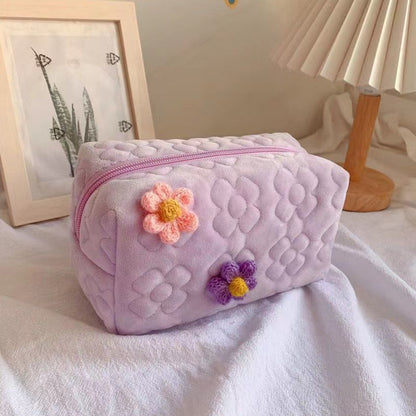 Cream Flower Makeup Bag Portable Women's Toilet Bag