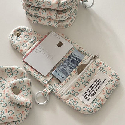 Cute Little Bunny Multi-Layer Floral Canvas Coin Purse